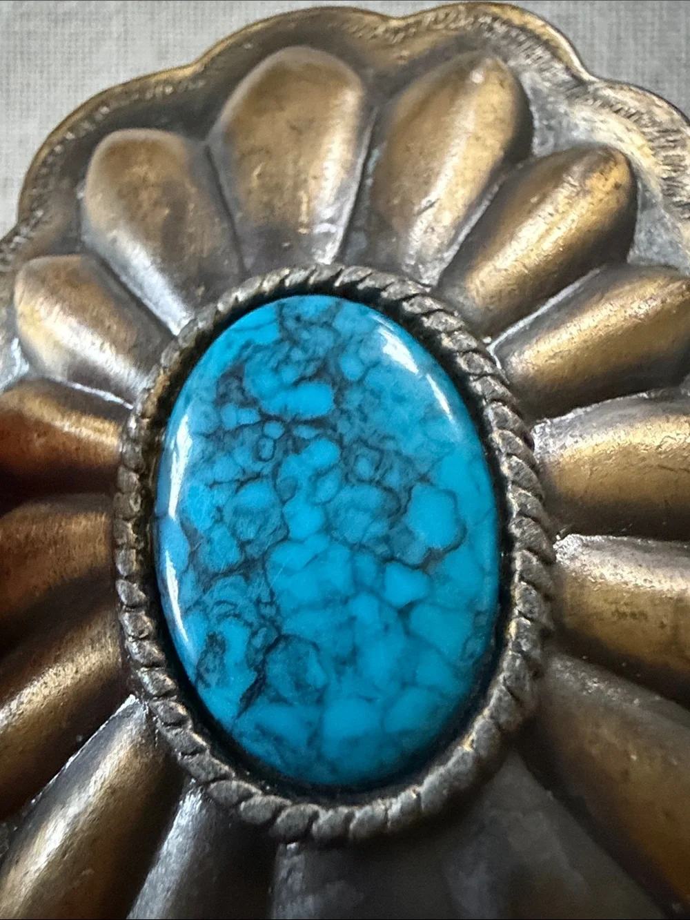 Turquoise Accent Brass Floral Belt Buckle